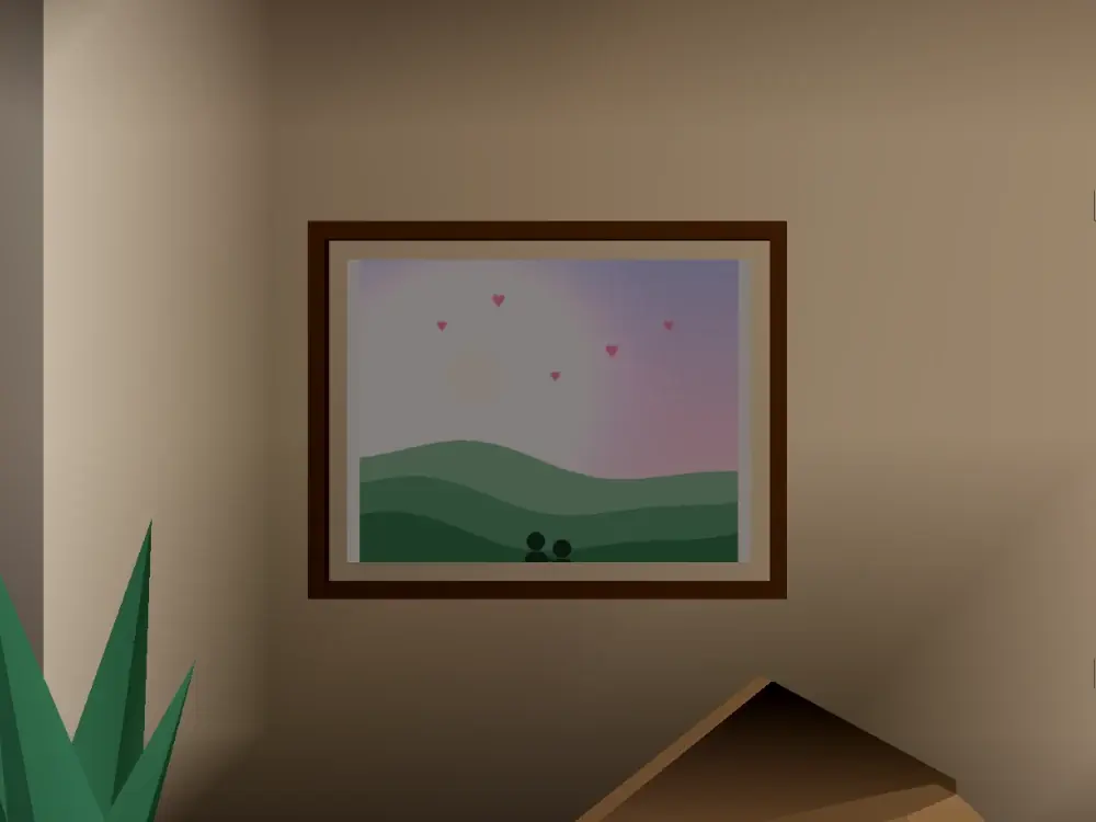 A framed picture in the living room