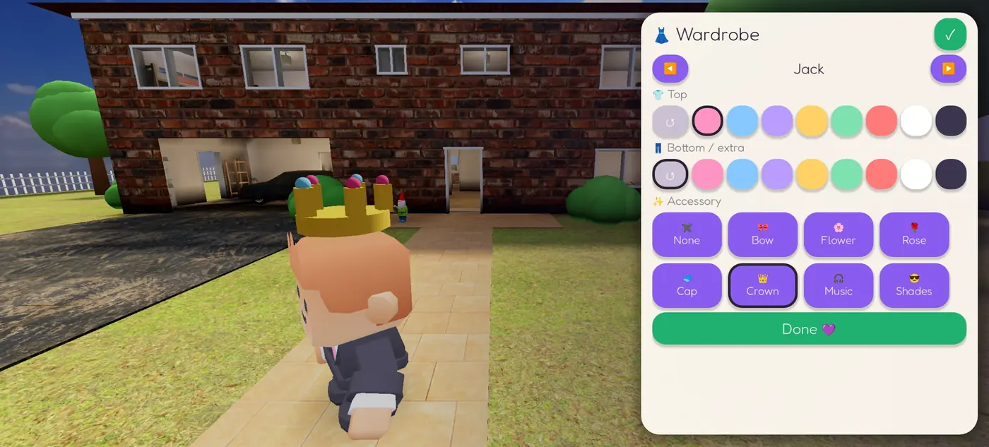 The wardrobe with outfit colours and accessories